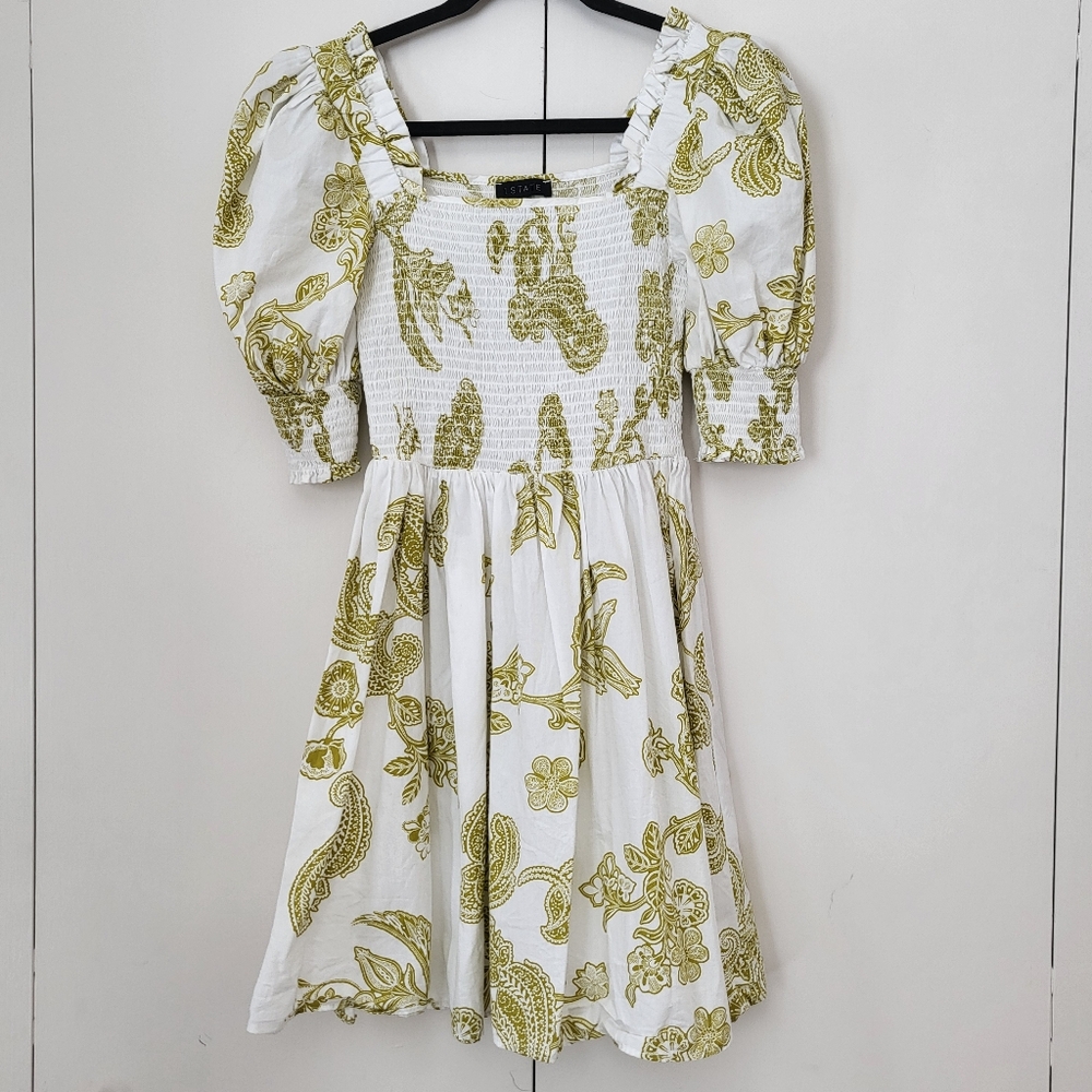 1.state Paisley Smocked Babydoll Dress XS